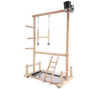 Cpolebev Parrots Playground,Natural Wooden Parrot Perch Gym Play Stand Parakeet Ladders with Feeder Cups and Toys Exercise Play