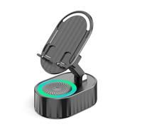 Cpolebev Phone Holder Inductive Bluetooth Speaker Holder 360°Rotating Folding Lifting Charging Treasure Holder Black