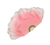 Cpolebev Pink Half Circle Double Fan Handheld Bamboo Fan Veils Silk Women Folk Dance Veil 1 Pair 2 Layers Light Silk Dance Veil Hand Dye(1L+1R)