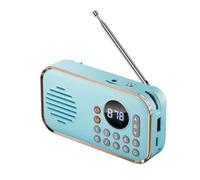 Cpolebev Portable FM Radio Rechargeable Small Wireless Bluetooth Speaker Surround Stereo Sound USB Vintage Radios Blue