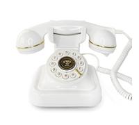 Cpolebev Retro Style Wired Dial Telephone Plug-in Home Fixed Landline Classic Old Landline Telephone White