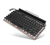Cpolebev Retro Typewriter Keyboard Wireless Bluetooth Keyboard USB Mechanical Punk Keycaps for Desktop PC/Laptop/Phone-Wood Color