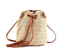 Cpolebev Shoulder Bag Ladies Fabric Summer Beach Bags With Tassels Weaving Crossbody Bag Women Weaving Money Bank Knitted Beach Handbag, Brown