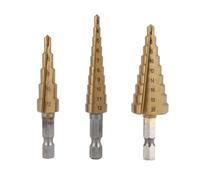 Cpolebev Step Drill Bit 3Pcs Hss Step Drill Bit Set Cone Hole Cutter Taper Metric Nitriding Hex Core Drill Bits Gold