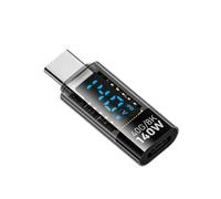 Cpolebev USB C Adapter LED Wattage Display 140W 40Gbps 8K USB C Extension PD3.1 Type C Connector Type C Power Meter Tester Black
