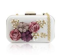 Cpolebev Women Clutches Purses Bags Flower Leather Envelope Pearl Wallet Evening Handbag(White)