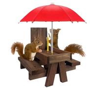 Cpolebev Wooden Squirrel Feeder Bird Pet Dining Table Bench Hanging Feeding Table Mini Umbrella Ornaments