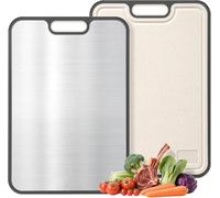 CPOTAM Cutting Board for Kitchen 304 Stainless Steel Chopping Boards Double Sided Food-Grade Wheat Straw, Non Toxic Chopping Board for Meat and Vegetables, Dishwasher Safe