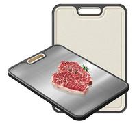 CPOTAM Stainless Steel Cutting Board, Double Sided Steel Cutting Boards for Kitchen, Stainless Steel/Wheat Straw Food-Grade Large Board for Meat, Non Toxic Cutting Board 15”×10“