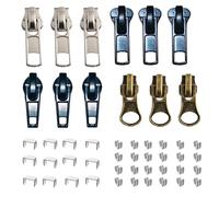 cpqakb 12 Pcs Zipper Pull Replacement 5 Zippers Repair Kit Lockable Slider | zippers Bottom and Top Stop , Fix Zip Head On For Repairing Coats ,Jackets , Metal Plastic and Nylon Coil Zippers.