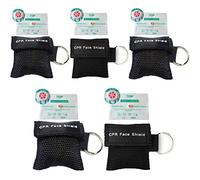 CPR Face Shields, 5 Pcs CPR Resuscitation Face Mask Keychain Ring Pouch for First Aid Cardiac Resuscitation Training (Black)