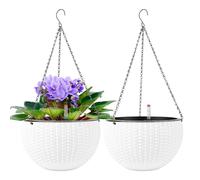 CPROSP 2-Piece 28 cm Self-Watering Pot Hanging with Water Level Indicators, Self-Watering Flower Pot, Hanging Basket, White