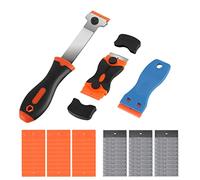 CPROSP Ceramic Hob Scraper Set with 1 x Plastic Scraper, 2 x Ceramic Hob Scrapers, 60 x Stainless Steel & Plastic Blades, Glass Scraper Double-Sided Carbon Hob Scraper for Adhesive Residues