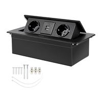 CPROSP USB Table Socket, Retractable Power Strip for Recessing on the Black Table, Corner Power Strip, 2 Socket Sockets and 2 USB