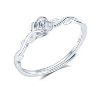 CPSLOVE Creative Rose Flower Ring for Women Girl 925 Silver Opening Wedding Engagement Band Size Adjustable