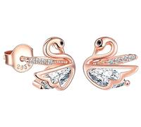 CPSLOVE Women's 925 Sterling Silver Earrings Elegant Little Swan with Zircon Earrings Studs for Girls Fashion Sparkling Diamond Wedding Studs Jewellery Rose gold