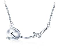 CPSLOVE Women's 925 Sterling Silver Tulip Necklaces Pendants Elegant Flower with Pearl Pendant for Girls Fashion Short Necklace, Silver