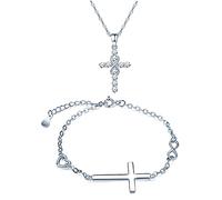 CPSLOVE Women's girl's Necklace, Women's girl's Bracelet, 925 sterling silver jewelry set, Cross and infinity symbol necklace pendant, Cross bracelet, Inlaid shiny zircon, silver