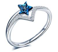 CPSLOVE Women's Girl's Ring, 925 Sterling Silver ring, blue crystal star ring, Inlaid zircon, Open ring, Adjustable ring size, Wedding Ring, Engagement Ring, Suitable Finger Circumference:48.5-57mm