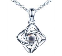 CPSLOVE Women's Necklace pendant, Women's Girl's 999 sterling silver Necklace Pendant, flower necklace, Black Nano Stone with 100 languages "I love you" projection