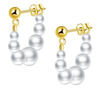 CPSLOVE Womens Pearls Earrings 925 Sterling Silver Beaded Earrings Baroque Style Hoop Pearl Earrings Gold Drops Dangles Elegant Earrings for Girls Wedding Party Earrings