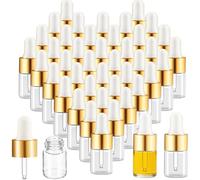 Cptoion 100 Pack 2ml Mini Glass Dropper Bottles with Gold Caps, Small Essential Oil Vials, Empty Travel Sample Containers for Liquids, Perfume, Tinctures, and Cosmetics