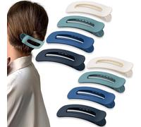 Cptots 8 Pcs Large Lay Flat Claw Clips for Women French Side Slide Barrettes for Thin Fine Hair Rectangle Alligator Hair Accessories,Matte Blue Beige