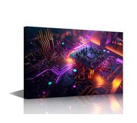CPU Wall Art Circuit Cyberspace Poster Print on Canvas 1 Piece Microchip Structure Wall Decorations for Living Room, Office, Bathroom and Ready to Hang (24''Wx36''H)