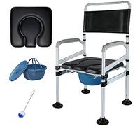 CPYGMXI 3-in-1 Bedside Commode Chair, Height Adjustable Toilet Seat w/Safety Hard Carbon Steel Frame&Anti-Slip Foot Pads, Home Care Portable Shower Chair