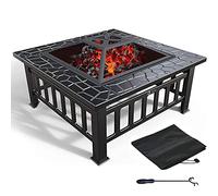 CPYGMXI 3 in 1 Outdoor Fire Pit,Metal Brazier Square Table Firepit Garden Patio Heater/BBQ/Ice Pit with Waterproof Cover