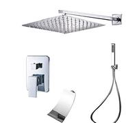 CPYGMXI 3-Ways Chrome Shower System, Concealed Wall Mounted Shower Combo Set with Hand Shower, Rainfall Shower Head, Waterfall Tub Faucet,12inch