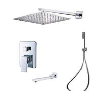 CPYGMXI 3-Ways Square Shower System, Concealed Wall Mounted Shower Combo Set with Hand Shower, Rainfall Shower Head, Tub Faucet,16inch