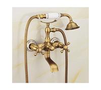 CPYGMXI Antique Brass Bathtub Faucet Wall Mount Hand Held Shower Faucet Set, Double Cross Handles Hot and Cold Water Mixer Tap Shower with Tub Spout,Style C