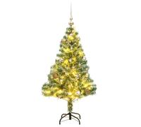 CPYGMXI Artificial Christmas Tree 150 LEDs& Set&Flocked Snow 150 cm-Artificial Green Christmas Tree Bushy Style with PVC Branch Tips & Foldable Strong Metal Stand for Indoor Xmas Festive Home Decor