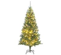 CPYGMXI Artificial Christmas Tree 300 LEDs& Set&Flocked Snow 240 cm-Artificial Green Christmas Tree Bushy Style with PVC Branch Tips & Foldable Strong Metal Stand for Indoor Xmas Festive Home Decor
