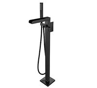 CPYGMXI Barthroom Tub Filler Faucet Floor Mounted Black Shower Faucet Set with Waterfall Spout, Freesding Tub Mixer Tap with Handheld Shower Head