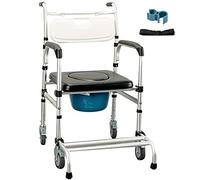 CPYGMXI Bedside Commode, Height Adjustable Handicap Shower Mobile Toilets, Home Transport Wheelchair, Adult Potty Chair with Armrests and Detachable Bucket