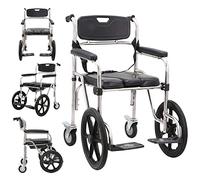CPYGMXI Bedside Commode Wheelchair, 4 in 1 Move Shower Chair Folding Rolling Transport Toilet Chair with Arms, PU Leather Seat, Stainless Steel Frame, 150kg