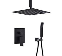 CPYGMXI Ceiling Rain Shower System with High Pressure 12 inch Rain Shower Head and Handheld All Metal Shower Faucet Set, Matte Black System Luxury