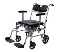 CPYGMXI Commode Chair on Wheels, Wheeled Shower Commode Chair Bedside Commode with Removable Pot Movable Footrest Adjustable Armrest Height for Elder Disabled People Easy Assembly