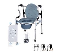 CPYGMXI Commode Chair Walking Frame Mobility Aids Adjustable Height Folding Lightweight 2 Wheels Aluminium Seat Bath Chair Toilet Commode Chair Shower Chair
