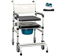 CPYGMXI Commode Wheelchair 330lbs Mobile Shower Chair with Foldable Footrest and Detachable Bucket, Rolling Toilet Chair, 4-Gears Height Adjustable