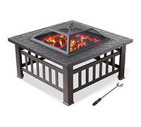 CPYGMXI Fire Pit Table with BBQ Grill Shelf, Square Firepit for Barbecue, Heater, Ice Pit, Metal Brazier for Garden Patio Outdoor, with Waterproof Cover Outdoor Fire Pit