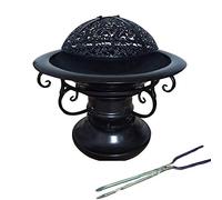 CPYGMXI Fire Pits,Cast Iron with Grill BBQ Large Wood Burning Round, Log Burner Outdoor Firepits and Firebowls Heater Tripod Brazier with Guard Lid
