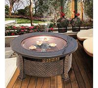 CPYGMXI Fire Pits with Grill 80 cm Large Oxidised Cast Iron Wood Burning Round, Log Burner Outdoor, Firepits and Firebowls Heater Tripod with Guard Lid