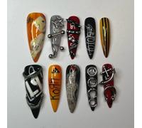 CPYGMXI Handmade Nu-Metal Rock Press On Nails - Korn Inspired with Chains, Piercings, Graffiti & 3D Accents
