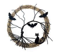 CPYGMXI Horror Wreath with Light Glowing Rattan Wreath Door Decor Glow in The Dark Door Knocker Bat Wreath Halloween Decoration