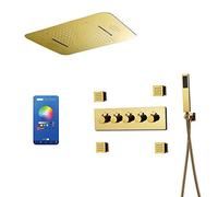 CPYGMXI Luxury LED Shower System Set Concealed Ceil Mounted Bathroom Rain Mixer Shower Combo Set Thermostatic Rainfall Shower Head System, Shower Faucet Set,Phone Control