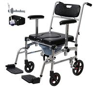 CPYGMXI Mobility Assist Bedside Commode Chair - Move Shower Wheelchair, 4-in-1 Chair Transport Toilet Rolling Chair with Adjustable Armrest, One-Button Folding
