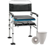 CPYGMXI Padded Beside Commode Chair 3 in 1 Shower Seat for Toilet with Arms, Heavy Duty Adult Bathroom Commode Chair Aluminum Alloy Frame, PU Leather Padded
